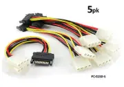 5-PACK 6" SATA 15-Pin Male to Dual 4-Pin Molex Y Power Splitter - PC-025D-5