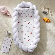 HAIMEI Gifts for Baby Cotton Woven Folding Portable Crib Bed Bionic Removable and Washable Manual Fence Three-Dimensional Protective Crib(White Light Gray Pink) Children Kids Infant Baby Products