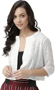 [Style Quotient] Women Off White Self Design Floral lace Regular Open Front Shrug