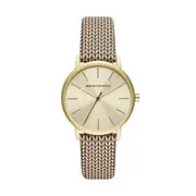 Armani Exchange Three-Hand Brown Leather Watch AX5594 Stainless Steel Yellow Gold