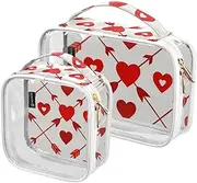 2 Pack Arrow Heart Pattern Red clear decorative mens toiletry bags for traveling TSA approved multifunctional cosmetic travel bag shaving essentials maquillaje para, arrow heart pattern red,