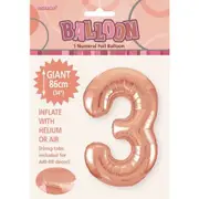 Number 3 Foil Balloon - Rose Gold