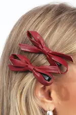 Red 2 Pack Pu Bow Hair Clips
