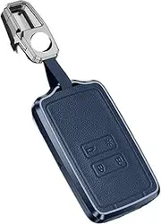 Alloy Leather Car Key Case Cover Shell Compatible For Renault Koleos Captur Megane Clio Scenic Talisman Arkana Compatible For Dacia Sandero Card Fob(Blue with keychain)