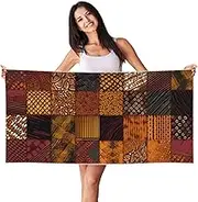 Stvyukl Oversized Microfiber Beach Towel Lightweight Sandproof Bath Towel African Style Patchwork Swim Towel Peach Skin Velvet Quick Dry Beach Towels for Adults Women Men 27.5x55in,White