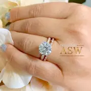 14k Solid Rose Gold Round Moissanite and Natural Diamond Engagement Rings 4.50ct