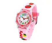 Waterproof Kids Watch Quartz Wristwatches for Boys Girls, Strawberry Pink