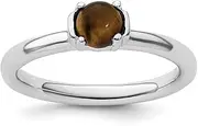 [JewelryWeb] 2.5mm 925 Sterling Silver Polished Prong set Stackable Tigers Eye Rhodium Plated Ring-Stackable-Ring for Women