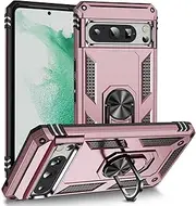 TiHen Compatible for Case Google Pixel 8 Pro, Magnetic Ring Holder 360°Full Body Protective Silicone Personalised Tough Armor Phone Case with Screen Protector-Rose Gold