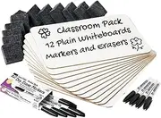 Charles Leonard Dry Erase Lapboard Class Pack, Includes 12 Each of Whiteboards, 2 Inch Felt Erasers and Black Dry Erase Markers (35036), 12 Sets