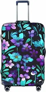 [Pvinnk] purple and teal flower Print Protective Luggage Cover Elastic Washable Suitcase Protector Travel Gear Protector, White, Medium