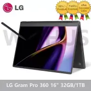 LG Gram Pro 360 16" 16T90SP-KD7BK Ultra7 Intel Arc 32GB/1TB Win11 Laptop