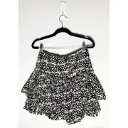 Maeve Anthropologie Women's Mini Tiered Ruffle Skirt Black Beige Side Zip NWT 0
