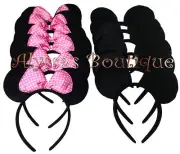 12 pcs Minnie Mickey Mouse Ears Headbands Black Light Pink Bows Birthday Favors