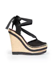 Black Suede Espadrilles Platform Wedges