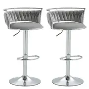 Silver Swivel Upholstered Velvet Adjustable Height Counter Stool with Metal Frame Grey (Set of 2)