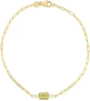 [JewelryWeb] 14k Yellow Gold Gemstone Paperclip Bracelet With Lobster Clasp Featuring 6x4 Baguette Peridot Center Element 18 Centimeters Link-Bracelet for Women