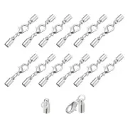 20Sets 4mm Leather Cord End Caps with Lobster Claw Clasps, Silver Tone