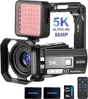 ORDRO 5K Video Camera Camcorder with 95° Wide Angle, WDR Mode, EIS Stabilizer, AE20 Video Camera Recorder IR Night Vision Vlogging Camera for YouTube with IR Night Light, Holder, Remote, 2 Batteries