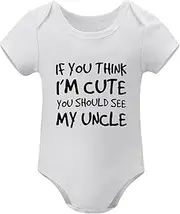 [WOOYONGING] If You Think I'm Cute You Should See My Uncle Newborn Baby Girl Onesie Short Sleeve Going Home Outfit Baby Boy Whi