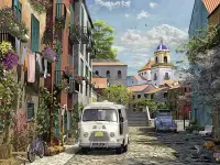 在飛比找Yahoo!奇摩拍賣優惠-歐洲進口拼圖 Rav 繪畫風景 法國 優雅的歐洲街道 車 1