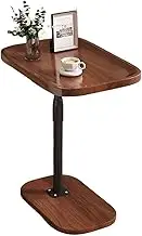 2-Tier Small Square Side Table, Adjustable Height End Table, Movable Square Coffee Table with 360° Rotating Sofa End Table for Living Room Bedroom Balcony Patio Nightstand (Walnut)