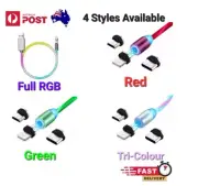 LED Flowing Light-Up Magnetic Charger Cable Android Type C Micro USB iPhone