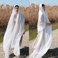 在飛比找蝦皮購物優惠-«披肩» 現貨 純白色紗巾3米長超大絲巾女舞蹈圍巾海邊防晒沙