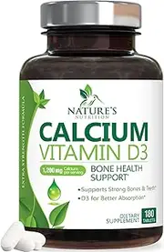 Calcium Supplement with Vitamin D3 - High Potency 1300mg Calcium Carbonate Supports Bone Health & Vitamin D3 for Immune Support & Fast Absorption - Non-GMO, for Women & Men - 180 Tablets