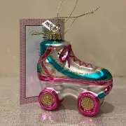 Cupcakes and Cashmere 3.5” Glass Rollerskate Ornament Multicolor Pink Gold