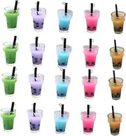 [ULDIGI] 20pcs Bubble Tea Jewelry Parts Filler Mini Charms Bubble Tea Bottle Bubble Tea Straw Bubble Tea Cup Bubble Tea Keychain Charms for Jewelry Making Gold Filigree Connector Charms