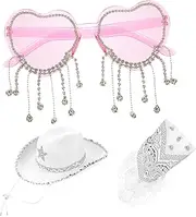 [VERDANVERSE] Glitter Cowgirl Hat with Eyeglasses and Scarf Shiny Sequins Party Accessory for Cosplay Festivals Halloween and Western Themed Events