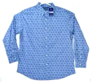 New CHAPS Men's LS Dress Shirt Size XL Printed Palm Tree Hawaiian Blue
