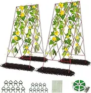 DoCred 2 Pack Metal Foldable A Frame Garden Trellis for Raised Bed Climbing Plants, Vegetables, Red