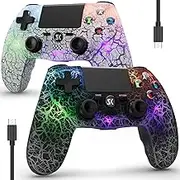 Controller for PS4, Wireless Controller 2 Pack for Sony PlayStation 4/Pro/Slim, Remote Control with Adjustable RGB Light/1000mAh Battery/6-Axis Motion Sensor/Double Vibration/Speaker/3.5mm Audio Jack