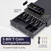 Cash Register Drawer 16" POS System Bill Coin Slot Money Box RJ11/RJ12 Key Lock