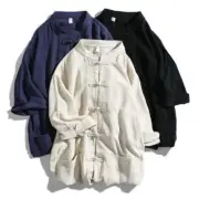 Chinese Tang Suit Men Retro Half Sleeve Shirt Kung Fu Tai Chi Jacket Hanfu Top