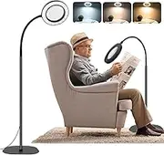 NUFECARG Magnifying Floor Lamp, 5X 10X Magnifying Glass with Light with 3 Color Modes and Dimmable Adjustable Brightness, 72 LED Gooseneck Standing Magnifying Glasses Lamp for Repair, Reading, Crafts