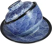 UTHCLO Japanese Ceramic Wave Pattern Lidded Soup Bowl Multi-Functional Ramen and Rice Container Elegant Design for Miso Soup Heat Retaining for Home and Restaurant Use