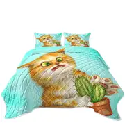 Funny Ginger Cat Playing with a Cactus Coverlet