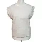 French Connection Perinne Smocked Peasant Cotton Top Gauzy White Stretch Size XL