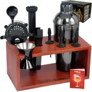 17 Pcs Premium Cocktail Shaker Set Bartender Kit with Elegant Mahogany Wooden...