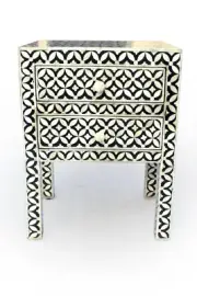 In Stock. Abacus & Hunt Bone Inlay Bedside Table in Geometric