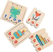 HONMEET 1 Set Alphabet Literacy Cards Wooden Words Learning Game for Enhances Observation Memory Cognitive Skills for Preschoolers