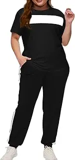 [Bealin] Womens Two Piece Outfits Tracksuit Jogging Casual Suit Workout Set Summer Short Sleeve Top Long Pant Sets Sweatsuits Black
