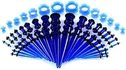 [MansWill] 50Pcs 14G-00G Ear Stretching Kit, Acrylic Tapers / Plugs / Silicone Tunnels Ear Gauges Expander Set, Body Piercing Jewelry Earrings for Women Men Girls Boys - Blue, Silicone,Acrylic