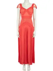 Cavalli Class Coral Lace Panel Pleated Gown