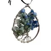 Handmade Wire Art Tree of Life Suncatcher - Dyed Blue & Green Beads