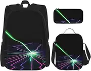 Laser Lights Backpack With Lunch Box And Pencil Case 3 In,Kawaii Backpacks With Lunch Bag Matching Combo