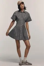 New The Tobie Button-Front Pleated Shirt Dress by Exquise: Mini Edition Sz S
